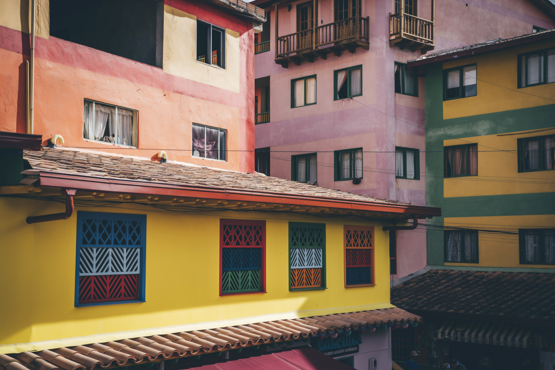 Brightly colored buildings in Guatape Colombia