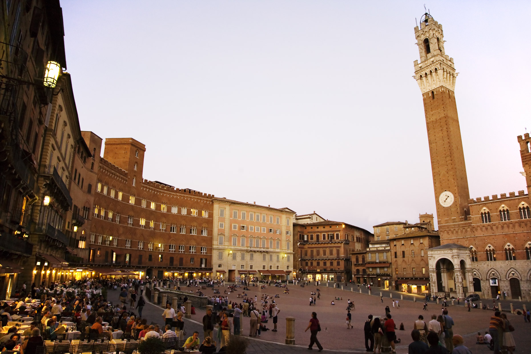 Piazza del Campo in Siena Italy at sunset