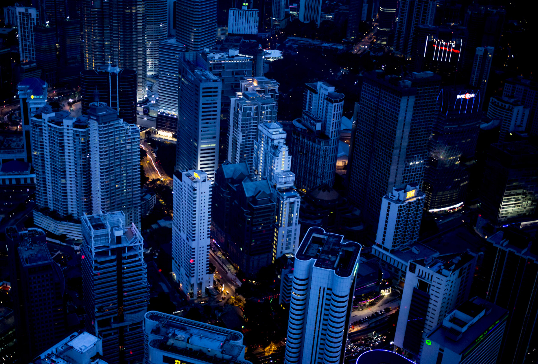 Nighttime cityscape of Kuala Lumpur Malaysia